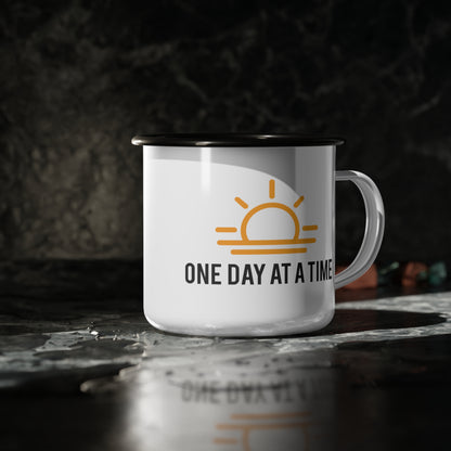 One Day at a Time Sobriety Enamel Coffee Mug