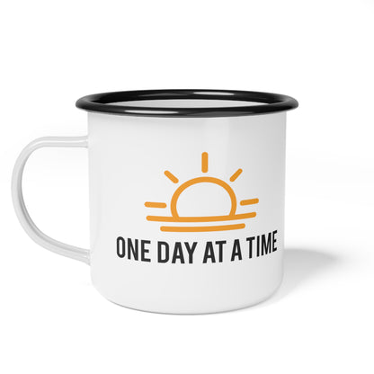 One Day at a Time Sobriety Enamel Coffee Mug