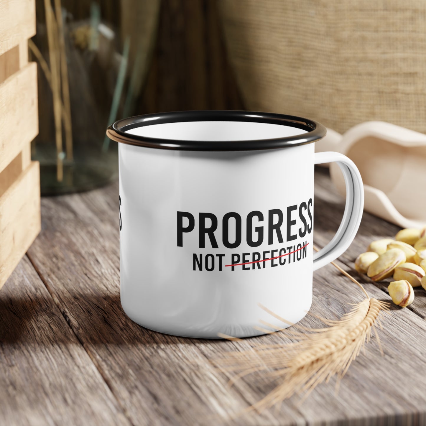 Progress Not Perfection Enamel Coffee Mug