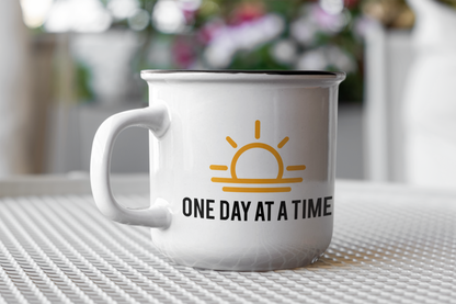 One Day at a Time Sobriety Enamel Coffee Mug